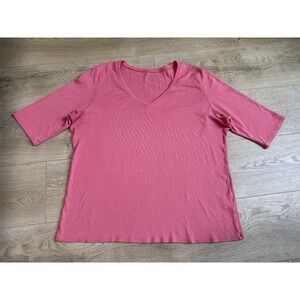 EUC Women Eileen Fisher short sleeve organic cotton t-shirt pink v-neck size XL